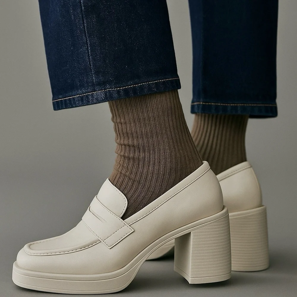 Steve Madden Fulfill Cream Chunky 90s Y2K Platflorm Women’s Heeled Loafers Sz 10
